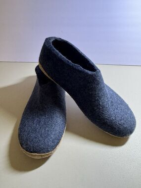 Glerups Blue Slip On Wool Slipper With Leather Bottom EU Size 46/12 Men EUC